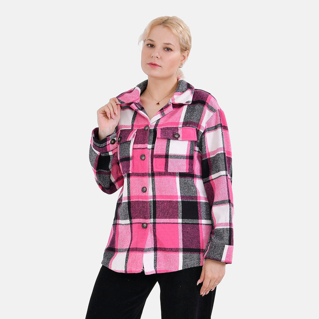 La Marey Check Pattern Long Length Shirt (Size XL) - Pink