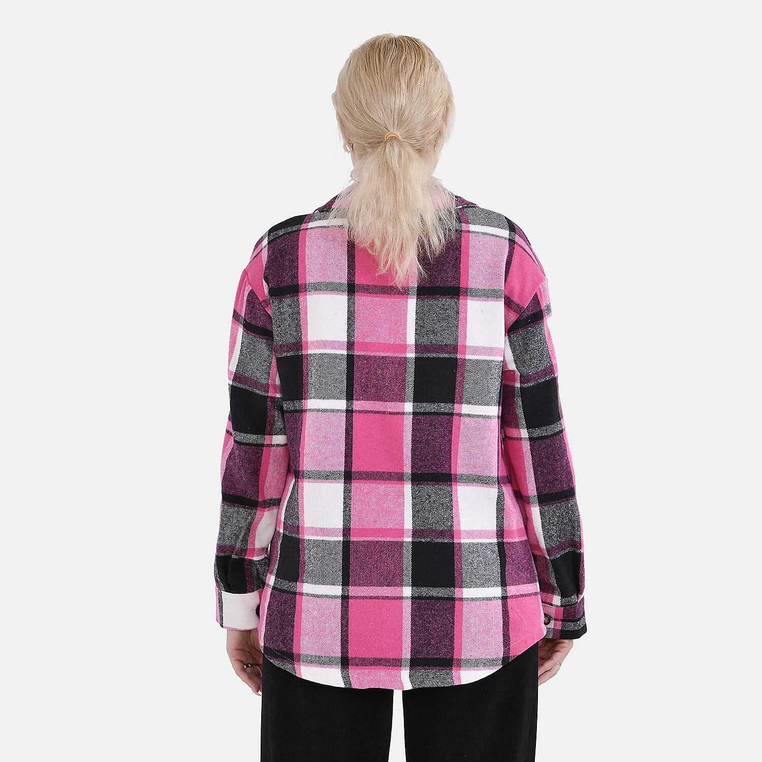 La Marey Check Pattern Long Length Shirt (Size XL) - Pink