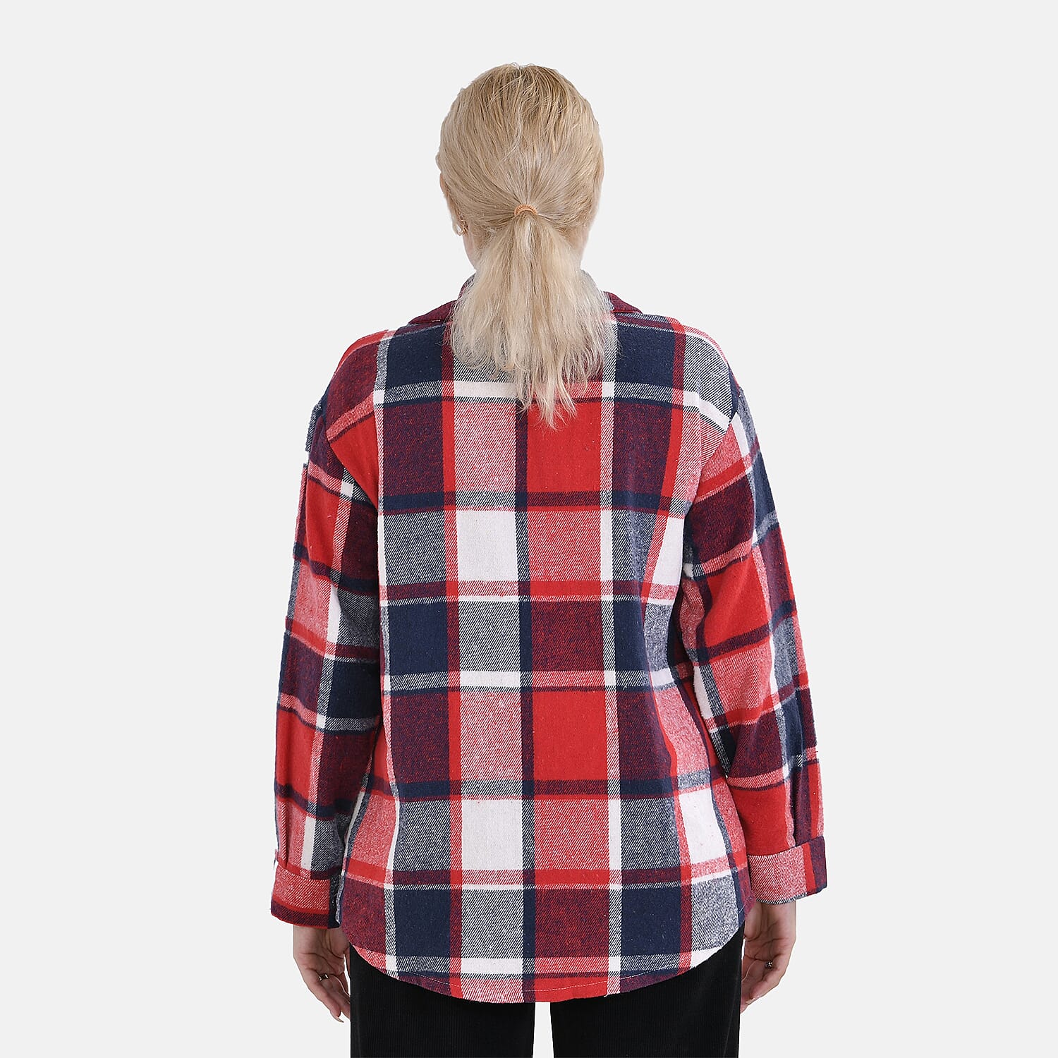 La Marey Check Pattern Long Length Shirt (Size M) - Red
