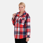 La Marey Check Pattern Long Length Shirt (Size M) - Red