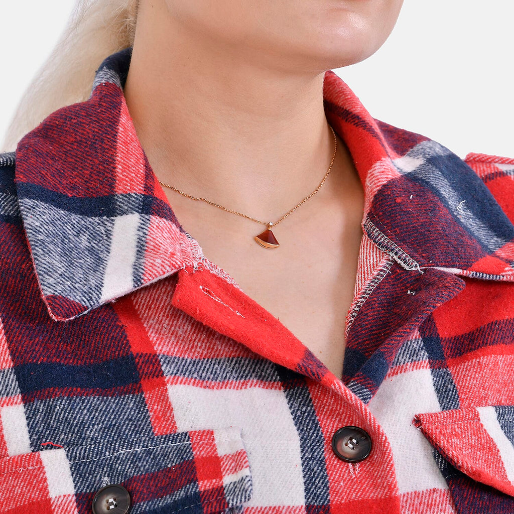 La Marey Check Pattern Long Length Shirt (Size M) - Red