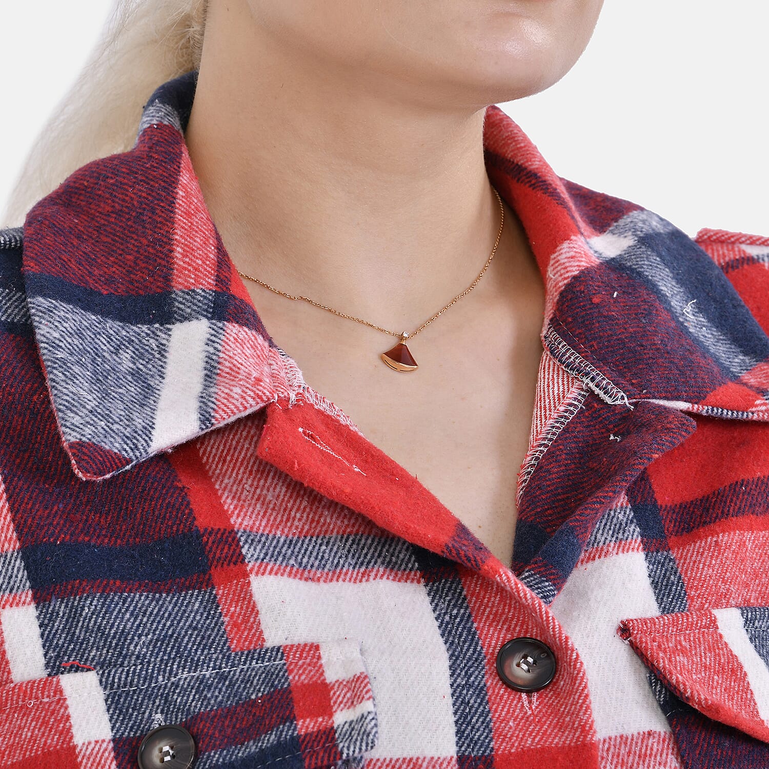 La Marey Check Pattern Long Length Shirt (Size M) - Red