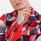 La Marey Check Pattern Long Length Shirt (Size M) - Red