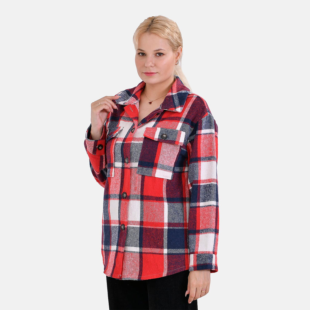 La Marey Check Pattern Long Length Shirt (Size XL) - Red