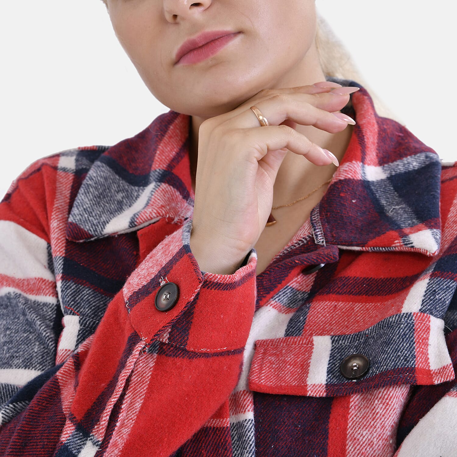 La Marey Check Pattern Long Length Shirt (Size XL) - Red