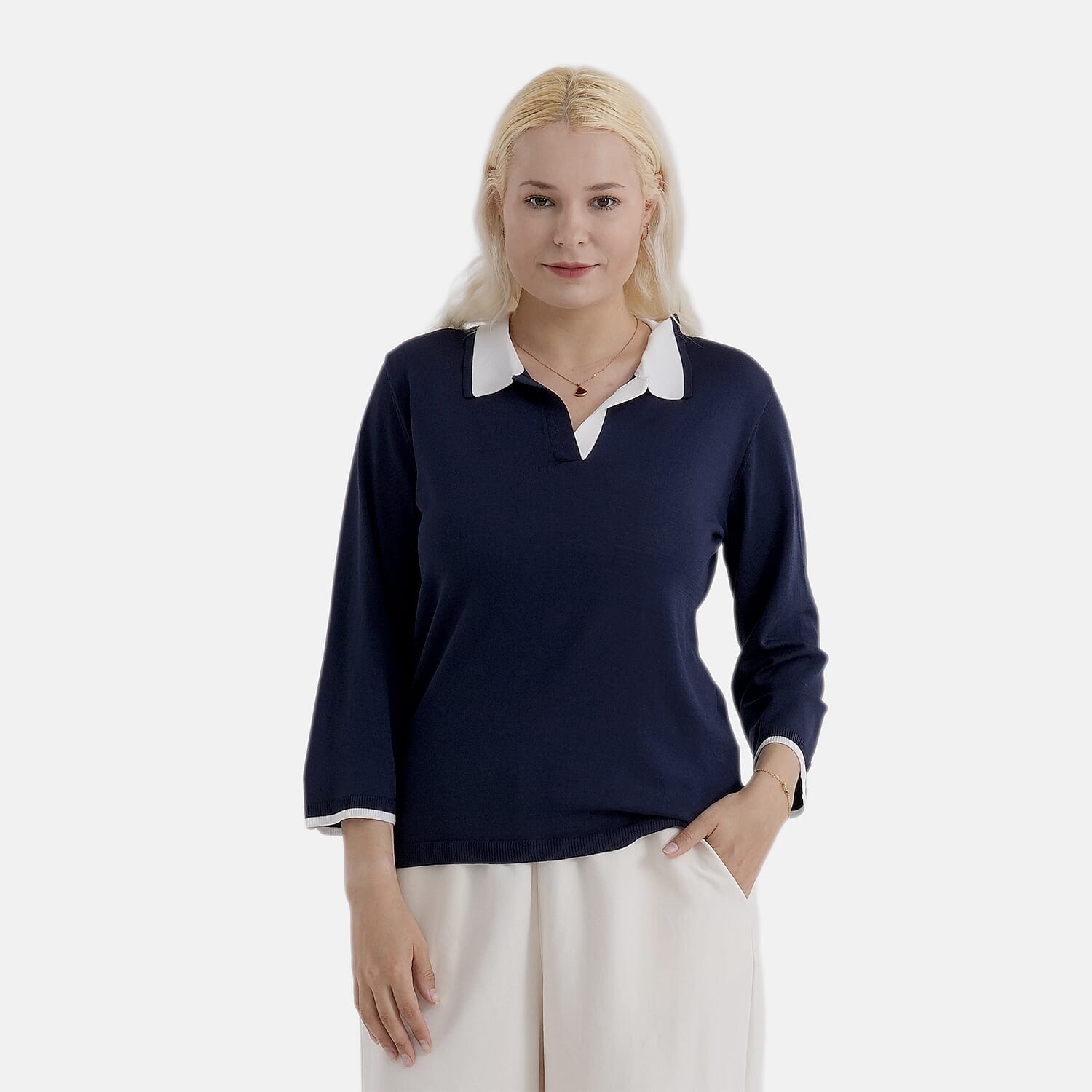 La Marey Knitted Short Sleeve Polo Shirt (Size L, Fit 16 To 18) - Navy Blue