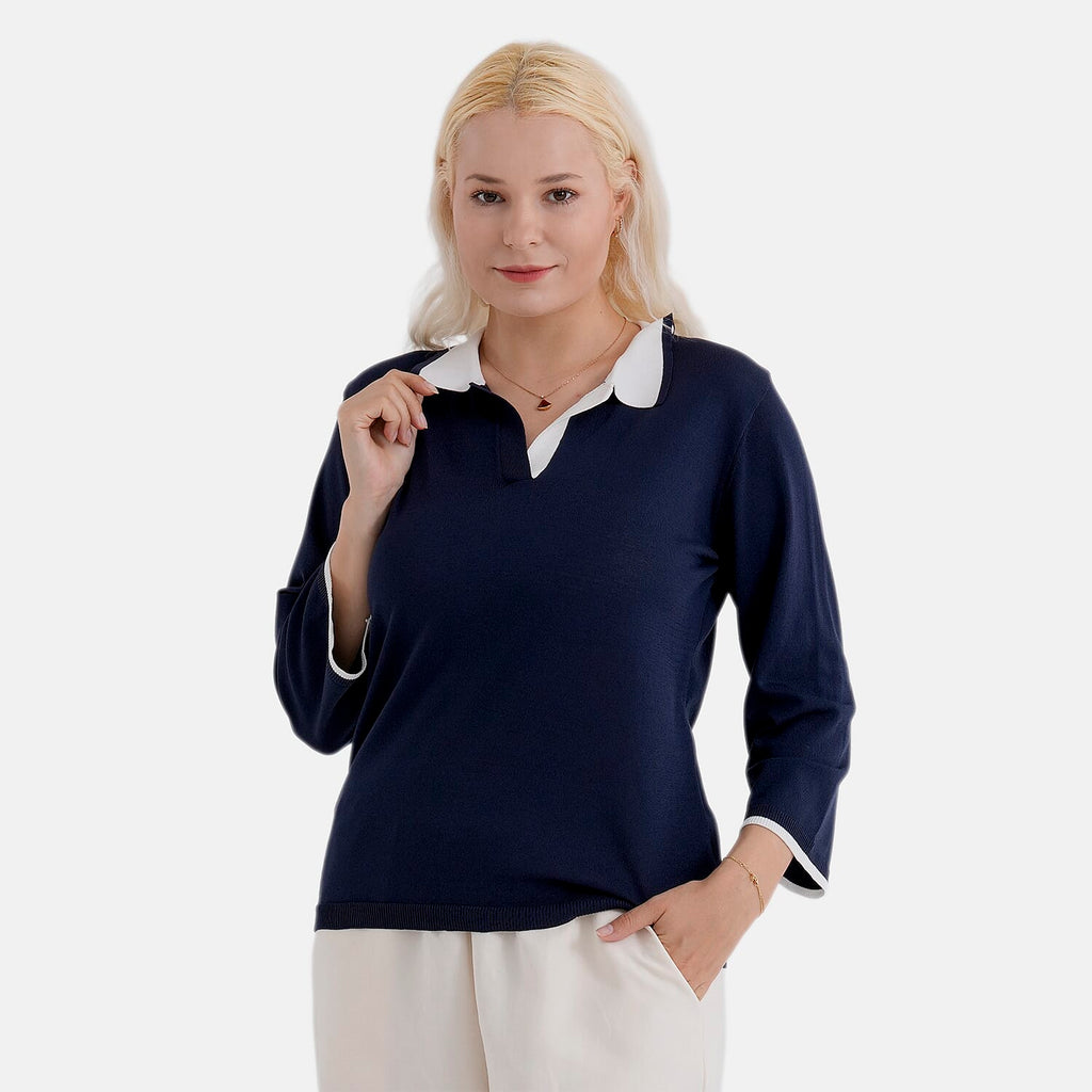 La Marey Knitted Short Sleeve Polo Shirt (Size M, Fit 12 To 14) - Navy Blue