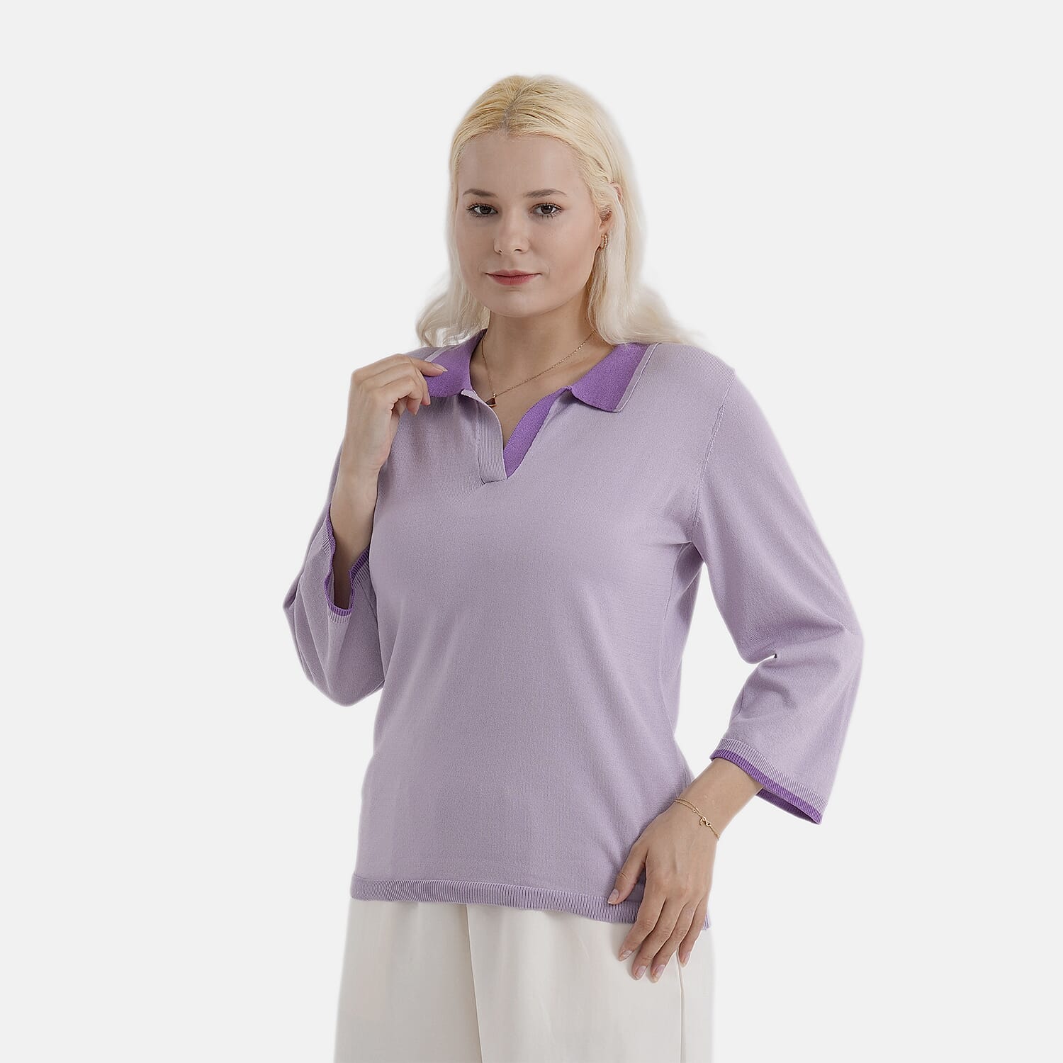 La Marey Knitted Short Sleeve Polo Shirt (Size M, Fit 12 To 14) - Purple