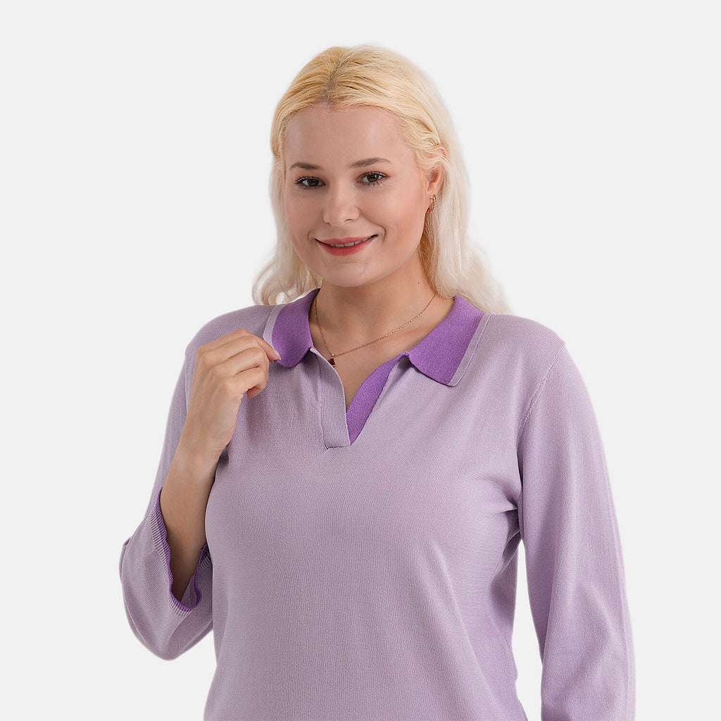 La Marey Knitted Short Sleeve Polo Shirt (Size M, Fit 12 To 14) - Purple