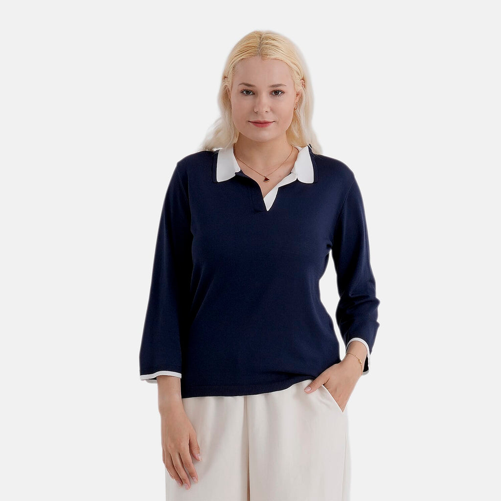 La Marey Knitted Short Sleeve Polo Shirt (Size S, Fit 8 To 10) - Navy Blue