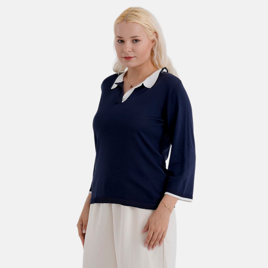 La Marey Knitted Short Sleeve Polo Shirt (Size S, Fit 8 To 10) - Navy Blue