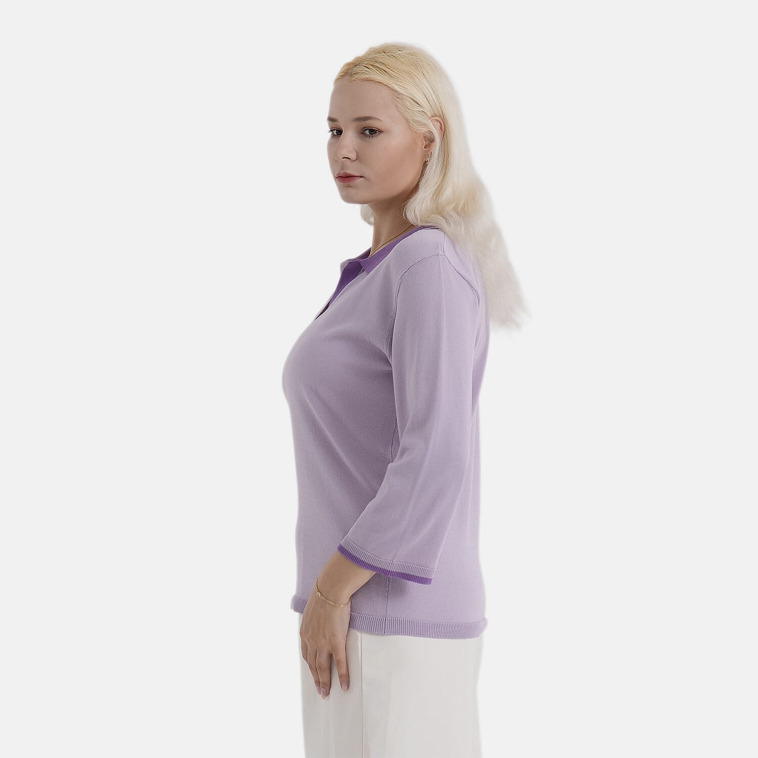 La Marey Knitted Short Sleeve Polo Shirt (Size S, Fit 8 To 10) - Purple