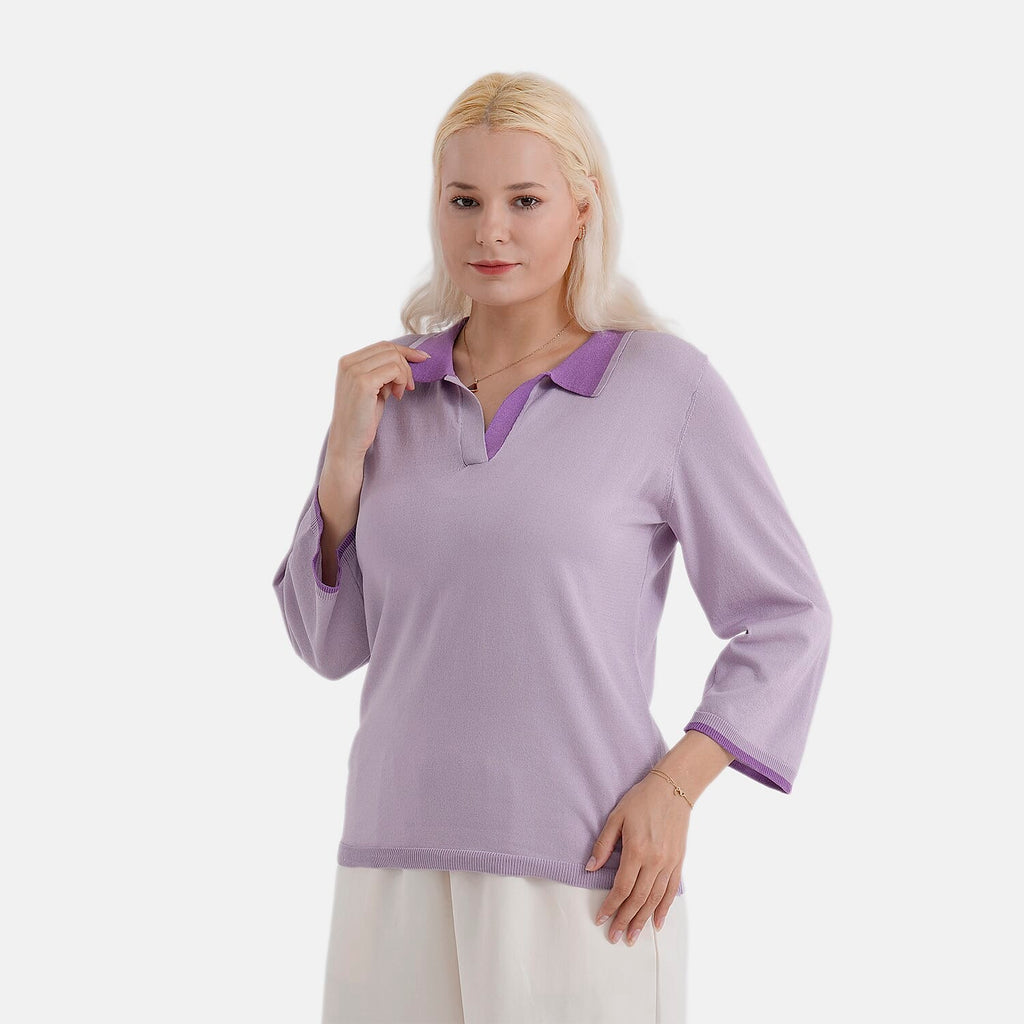 La Marey Knitted Short Sleeve Polo Shirt (Size S, Fit 8 To 10) - Purple