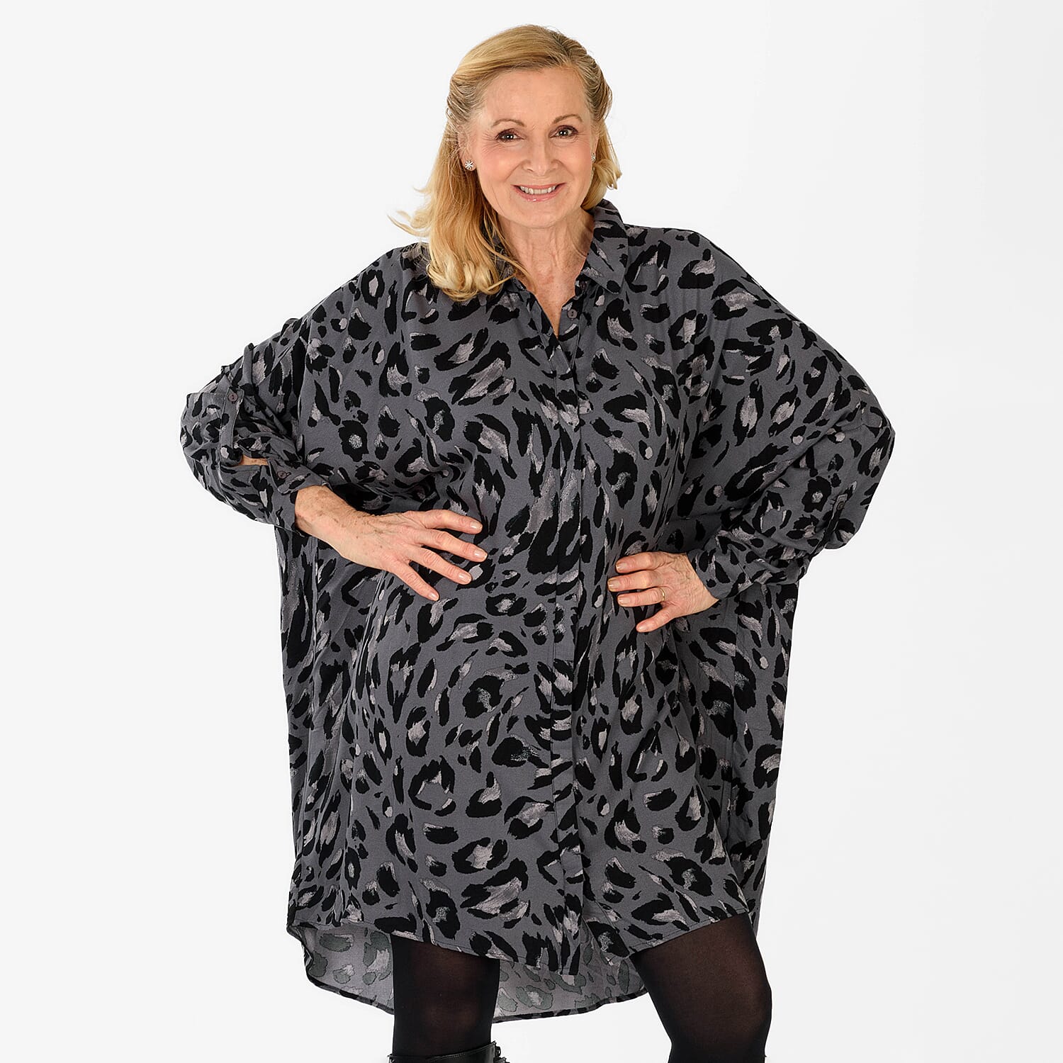 La Marey Relaxed Fit Leopard Print Shirt (Size 24-26) - Grey