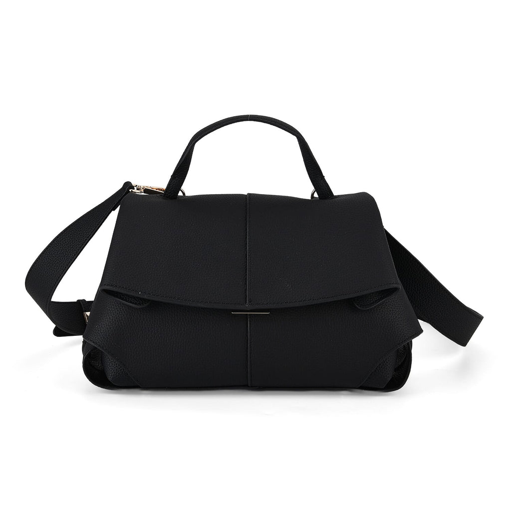 La Marey Signature Minimalist Sculptural Top Handle Handbag with Crossbody Strap - Black