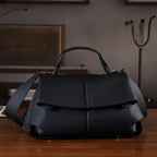 La Marey Signature Minimalist Sculptural Top Handle Handbag with Crossbody Strap - Black