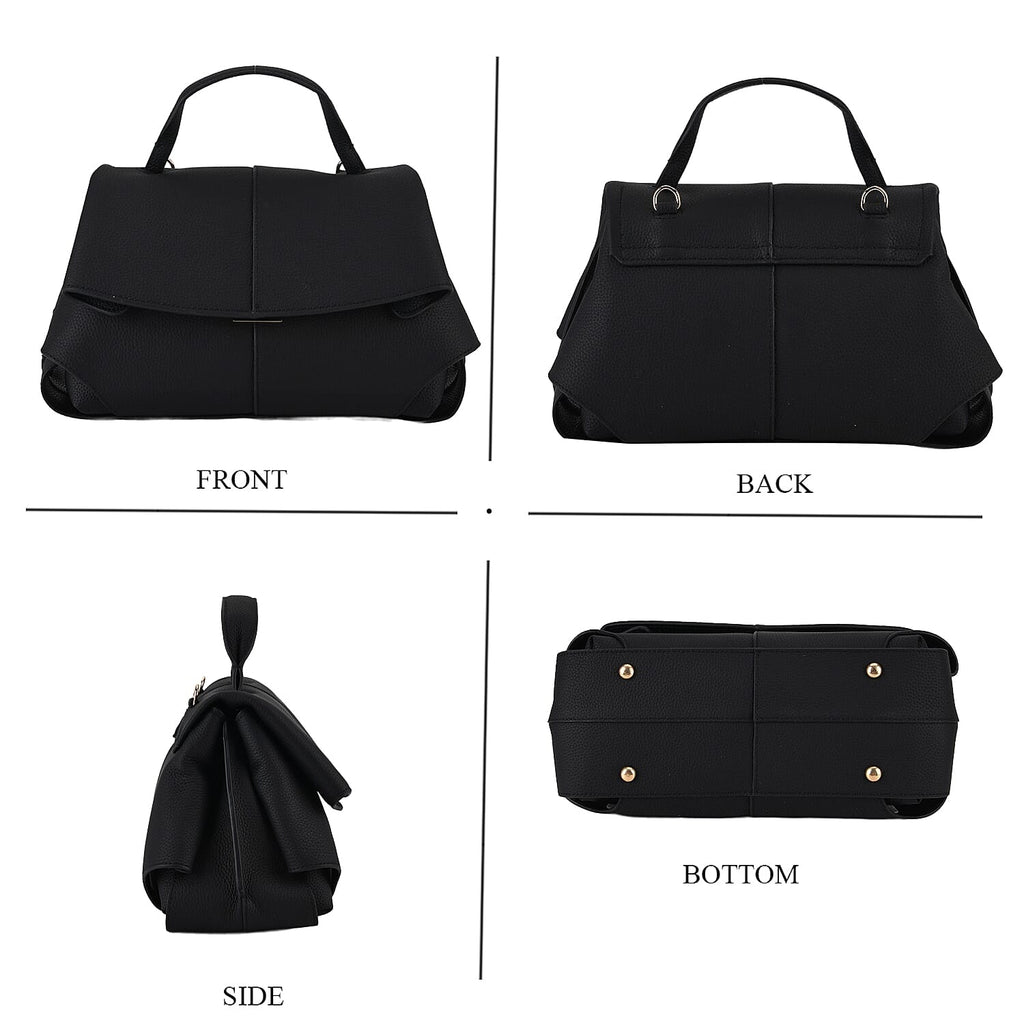 La Marey Signature Minimalist Sculptural Top Handle Handbag with Crossbody Strap - Black