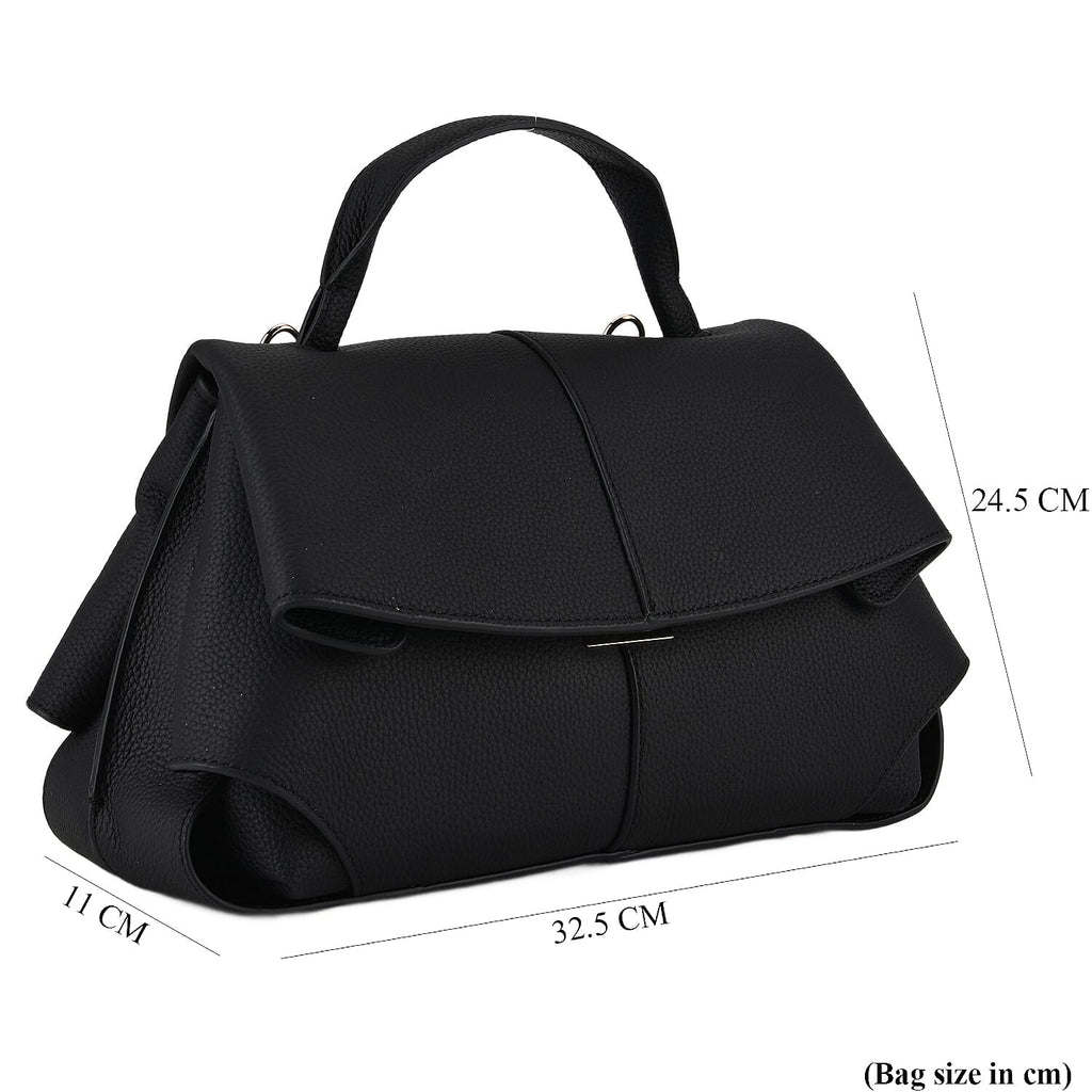 La Marey Signature Minimalist Sculptural Top Handle Handbag with Crossbody Strap - Black