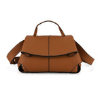 La Marey Signature Minimalist Sculptural Top Handle Handbag with Crossbody Strap - Brown