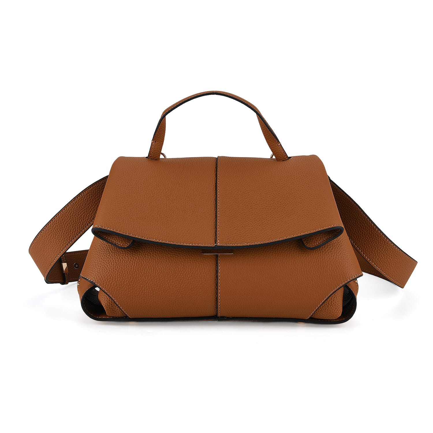 La Marey Signature Minimalist Sculptural Top Handle Handbag with Crossbody Strap - Brown