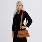 La Marey Signature Minimalist Sculptural Top Handle Handbag with Crossbody Strap - Brown
