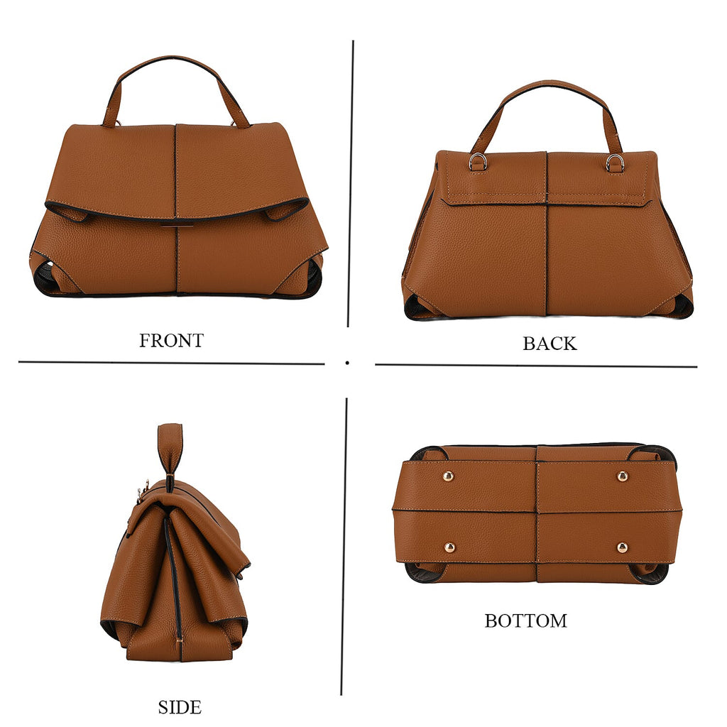 La Marey Signature Minimalist Sculptural Top Handle Handbag with Crossbody Strap - Brown