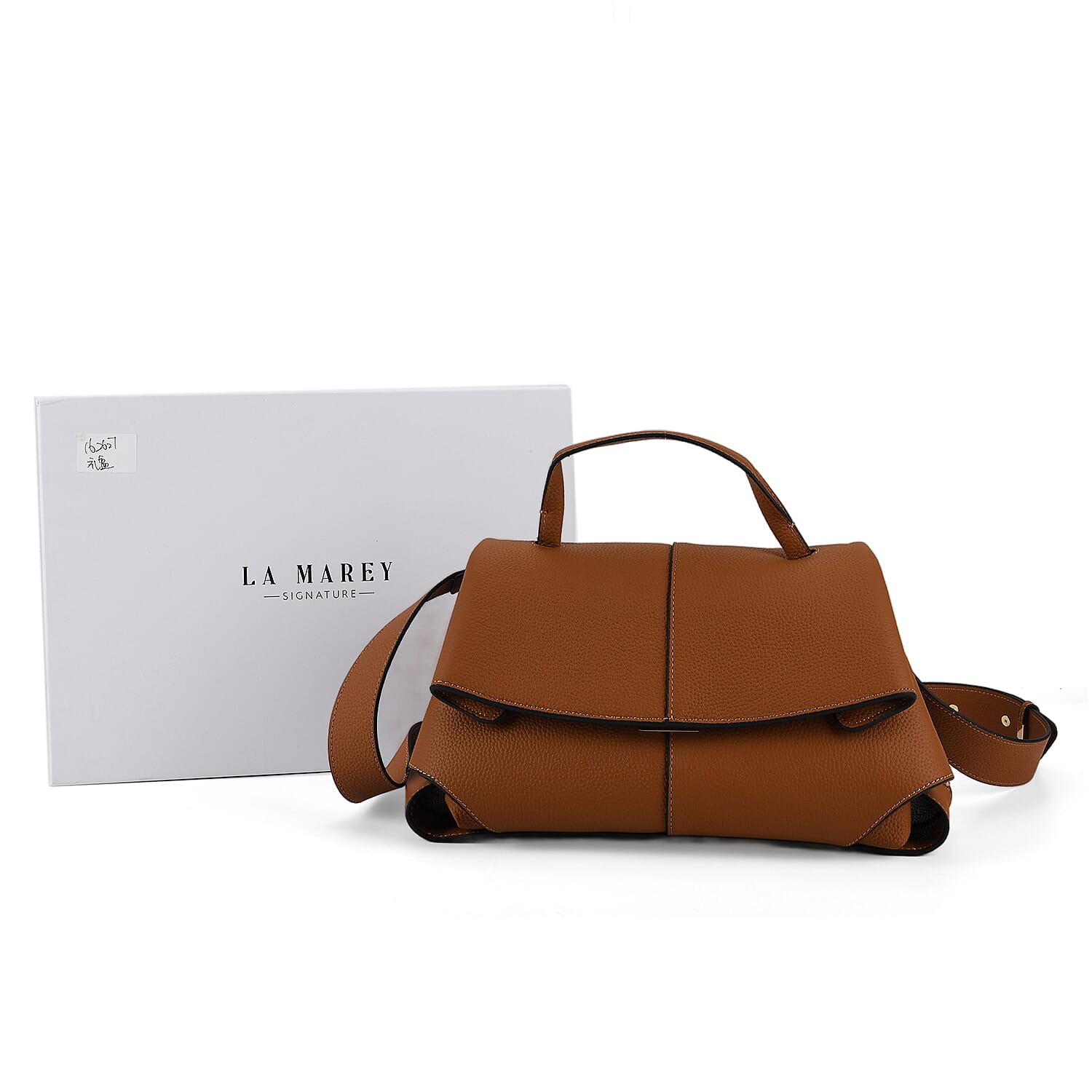 La Marey Signature Minimalist Sculptural Top Handle Handbag with Crossbody Strap - Brown