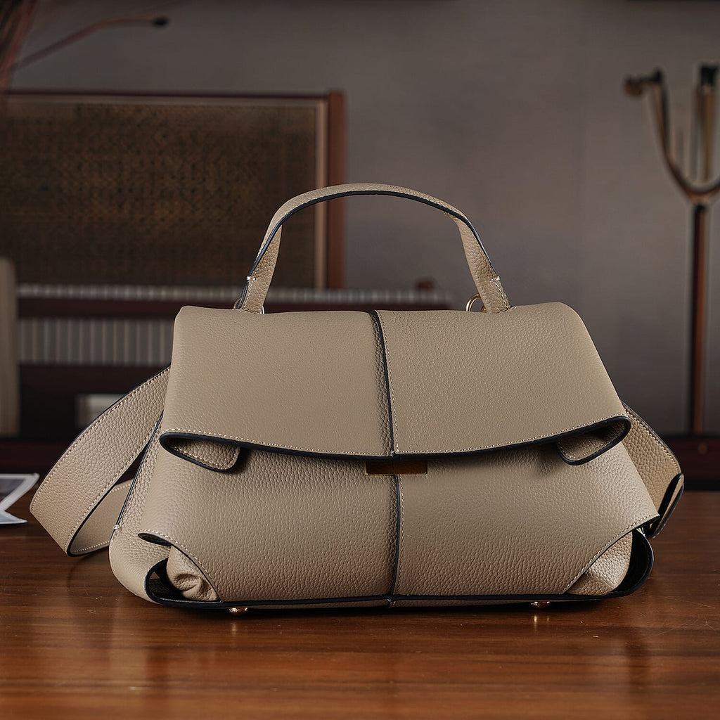 La Marey Signature Minimalist Sculptural Top Handle Handbag with Crossbody Strap - Grey