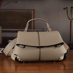 La Marey Signature Minimalist Sculptural Top Handle Handbag with Crossbody Strap - Grey