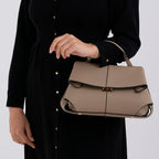 La Marey Signature Minimalist Sculptural Top Handle Handbag with Crossbody Strap - Grey
