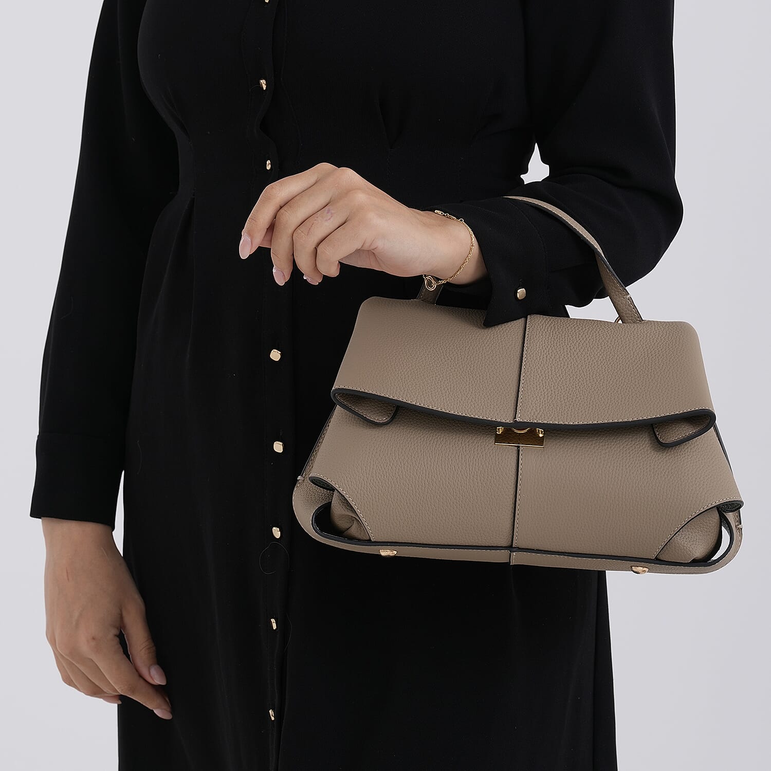 La Marey Signature Minimalist Sculptural Top Handle Handbag with Crossbody Strap - Grey