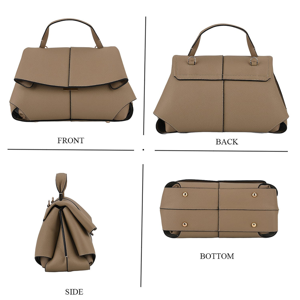 La Marey Signature Minimalist Sculptural Top Handle Handbag with Crossbody Strap - Grey