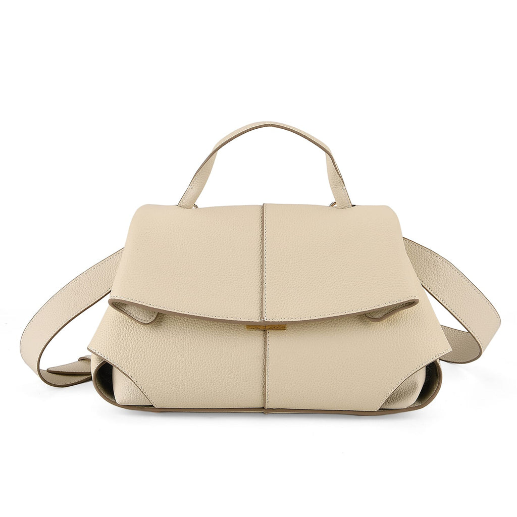La Marey Signature Minimalist Sculptural Top Handle Handbag with Crossbody Strap - Off White