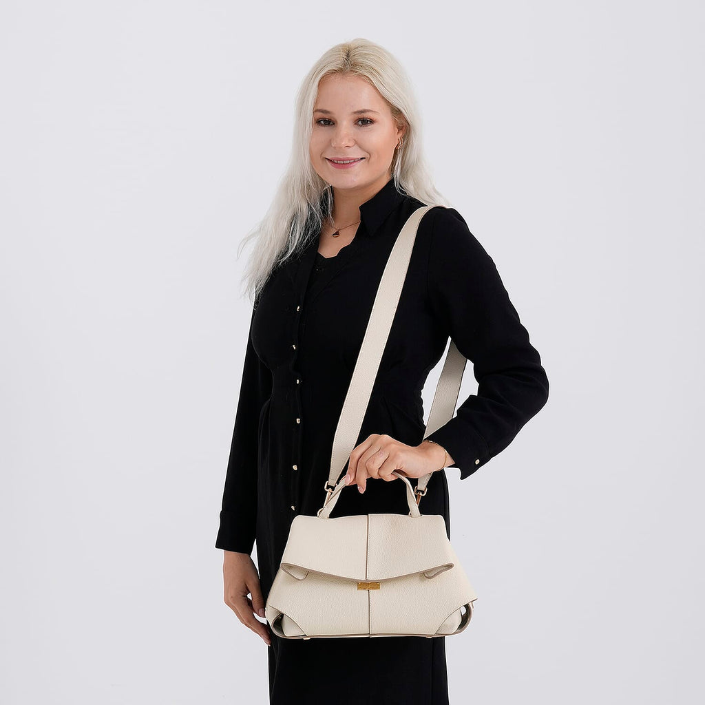La Marey Signature Minimalist Sculptural Top Handle Handbag with Crossbody Strap - Off White