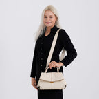La Marey Signature Minimalist Sculptural Top Handle Handbag with Crossbody Strap - Off White