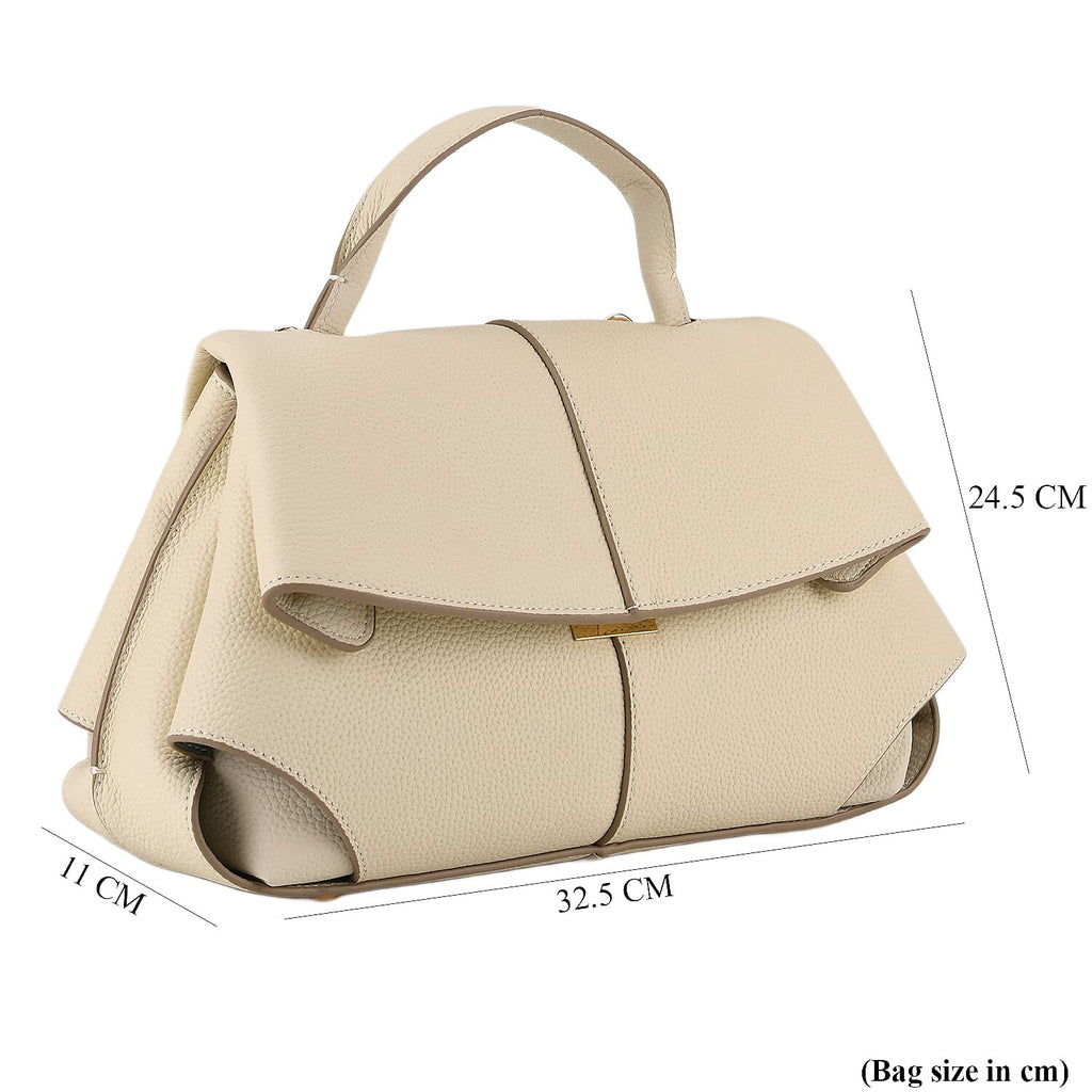 La Marey Signature Minimalist Sculptural Top Handle Handbag with Crossbody Strap - Off White