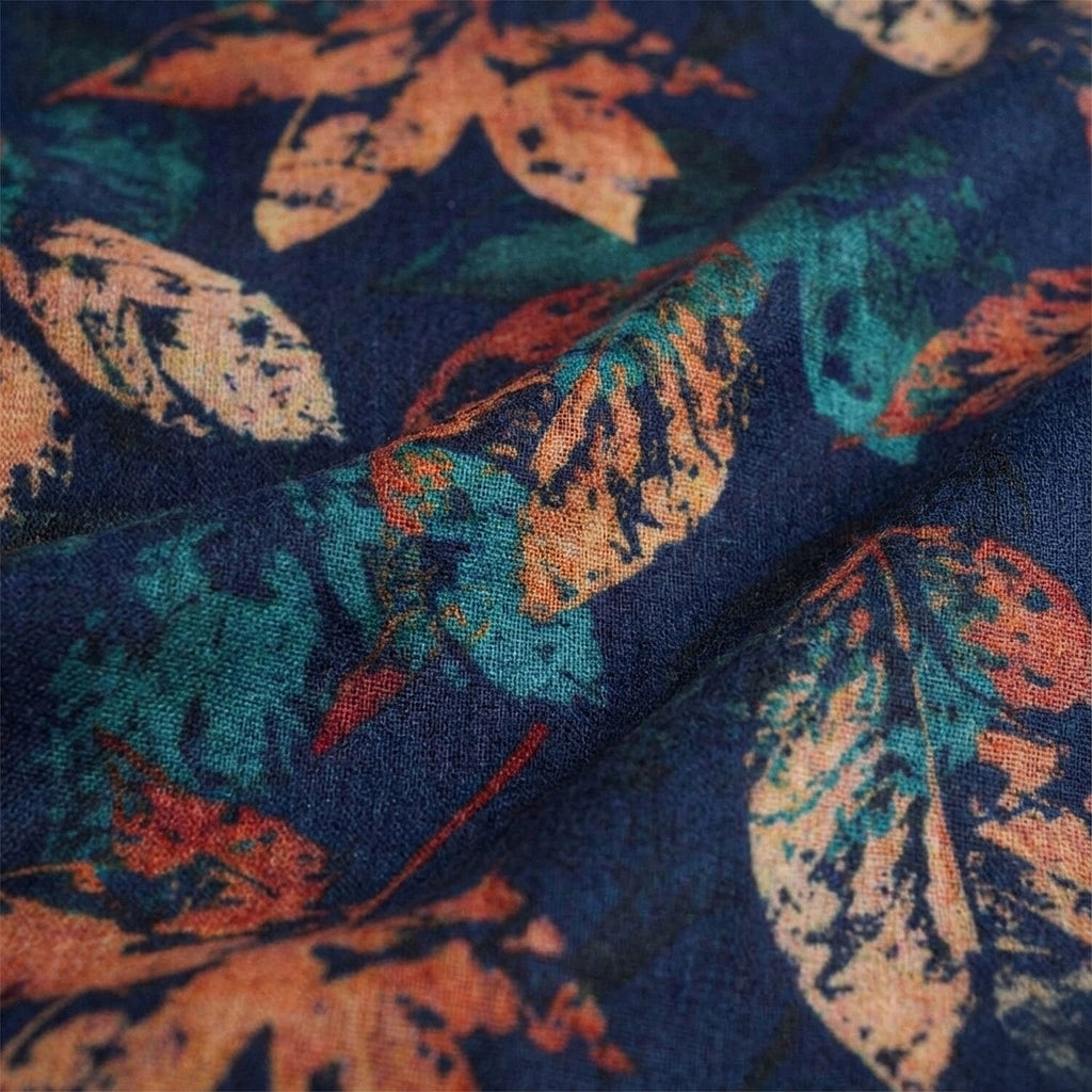 La Marey Signature - Valissiere 100% Cashmere Wool Scarf (195 x 70) - Navy & Gold Leaf