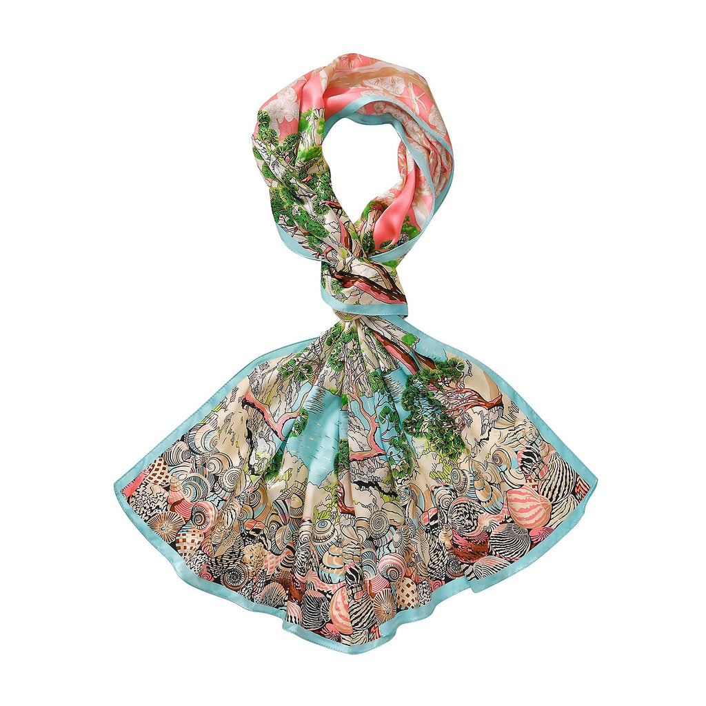 LA MAREY 100% Silk Floral Pattern Scarf (Size 178x53 cm) - Pink & Green