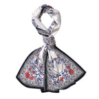 LA MAREY 100% Silk Floral Pattern Scarf (Size 171x53 cm) - White - Red