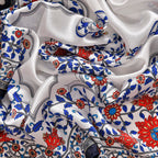 LA MAREY 100% Silk Floral Pattern Scarf (Size 171x53 cm) - White - Red