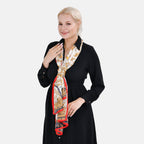 LA MAREY 100% Silk Floral Pattern Scarf (Size 178x53 cm) - White - Yellow