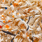 LA MAREY 100% Silk Floral Pattern Scarf (Size 178x53 cm) - White - Yellow