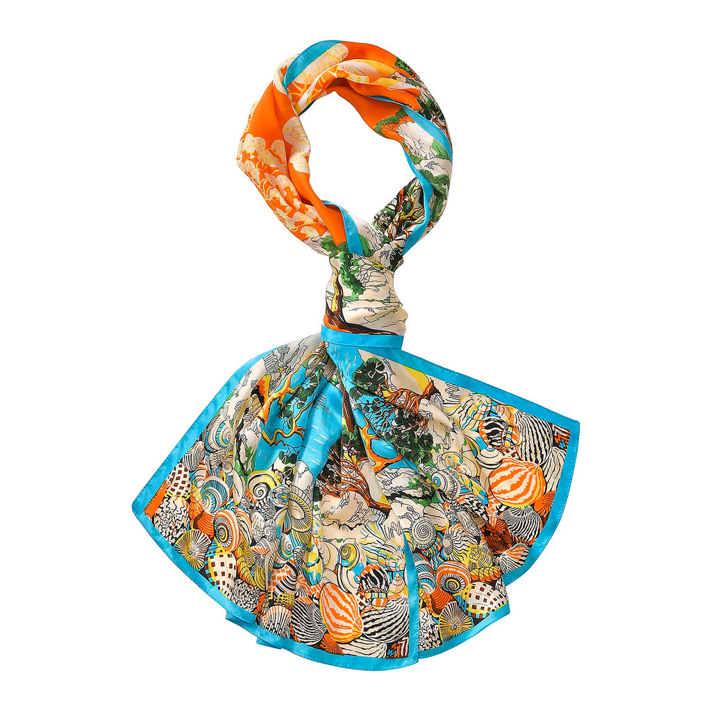 La Marey 100% Silk Floral Scarf (Size 170x52 cm) - Red & Yellow