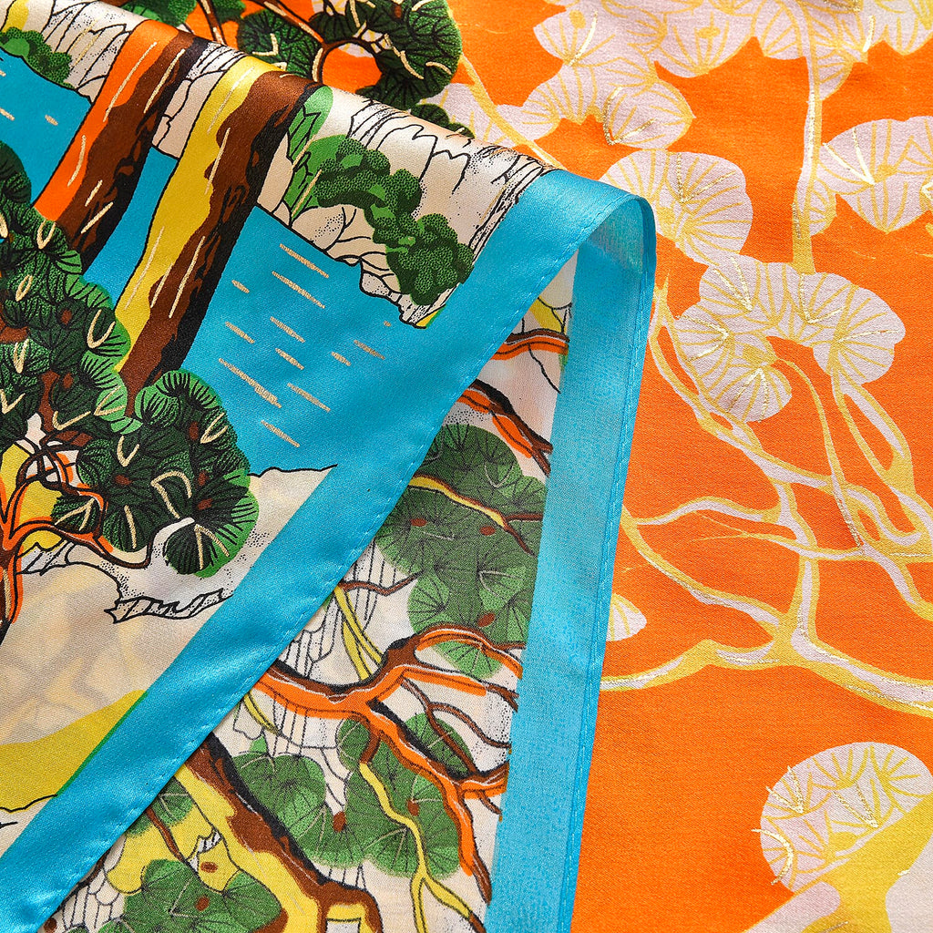 La Marey 100% Silk Floral Scarf (Size 170x52 cm) - Red & Yellow