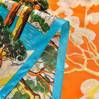 La Marey 100% Silk Floral Scarf (Size 170x52 cm) - Red & Yellow
