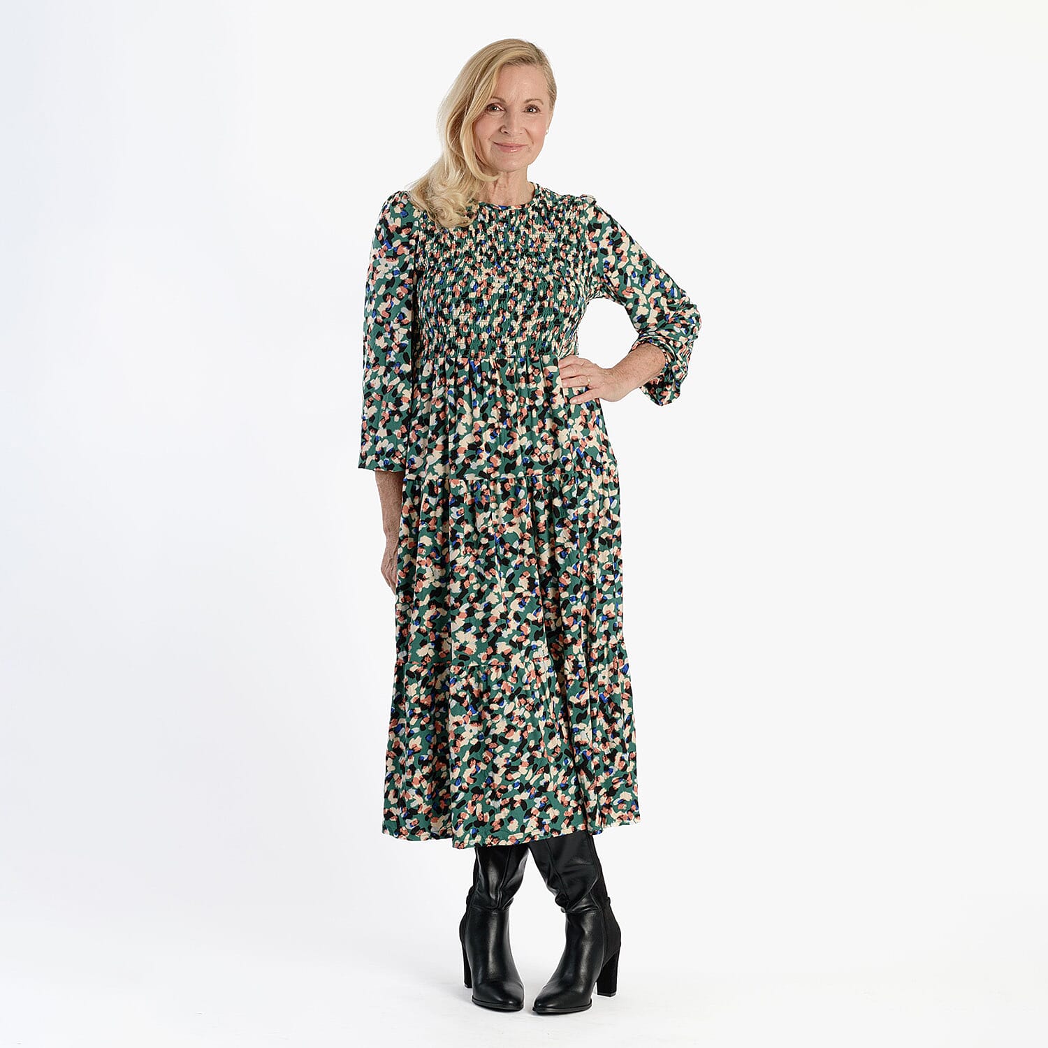 La Marey Soft Touch Knitted Shirred Dress (Size L) - Green