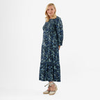 La Marey Soft Touch Knitted Shirred Dress (Size M) - Blue Floral