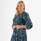 La Marey Soft Touch Knitted Shirred Dress (Size M) - Blue Floral