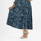 La Marey Soft Touch Knitted Shirred Dress (Size M) - Blue Floral