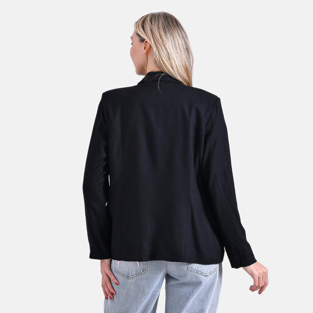 La Marey Classic Linen Blend Long Sleeves Blazer with Notched Collar (Size 8 to 10) - Black